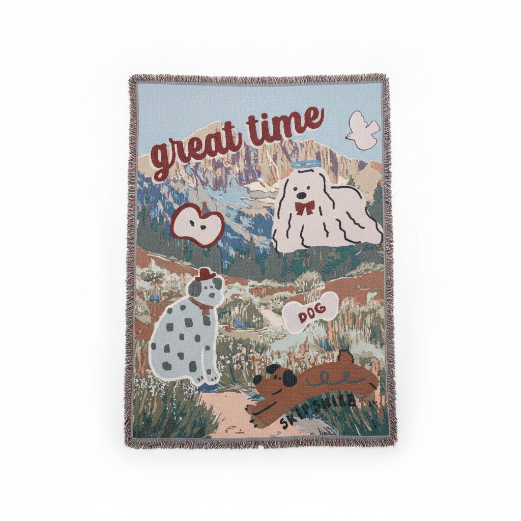 Whimsical Dog Jacquard Tapestry Wall Hanging – 90×130cm Custom Pattern | OEM Weaving Jacquard Tapestry
