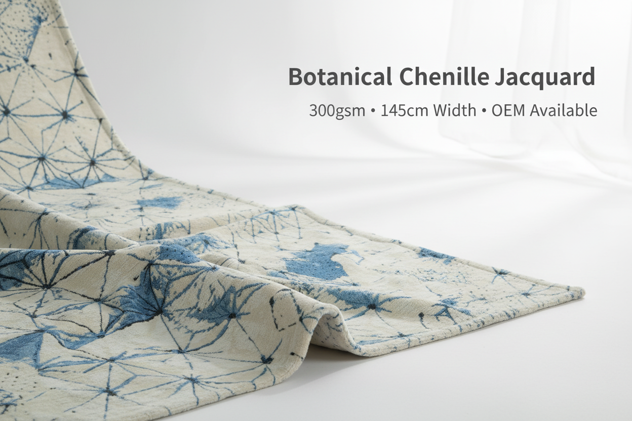 Botanical Chenille Jacquard Fabric for Contemporary Upholstery & Home Textiles Chenille Jacquard Fabric