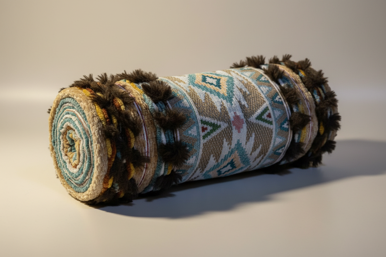 Artisan Specialty Yarn Jacquard Fabric - Handcrafted Texture with Fringe Detail | Multi-Color Woven Textile Specialty Yarn Jacquard Fabric